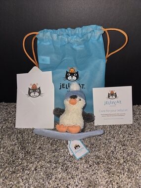 Jellycat Authentic Peanut Penguin Snowboarding Plush Toy NWT with Dustbag